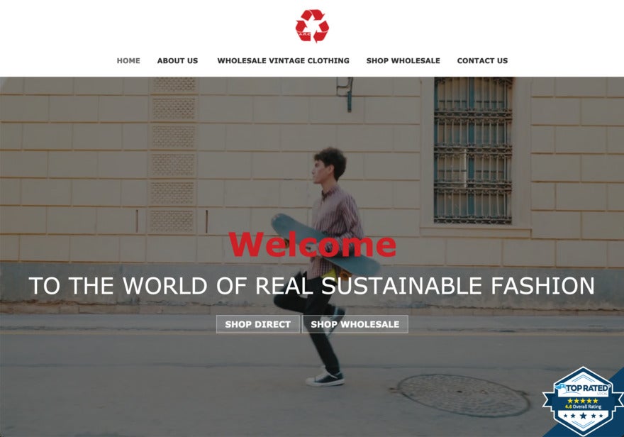Arc welcome to sustainable fashion page with "Shop Direct" button