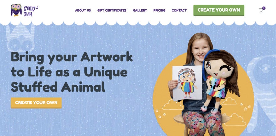 Child's Own homepage featuring a header menu at the top of the page