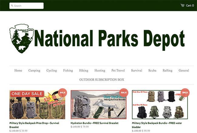 E-commerce examples - national parks depot