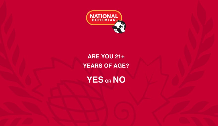 National Bohemian page asking for age confirmation