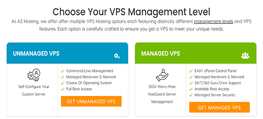a2 hosting offers both managed and unmanaged vps hosting