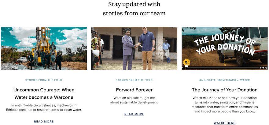 charity water nonprofit website example screenshot 1