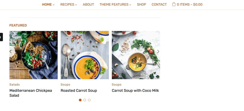 Cookely theme’s content area has a carousel slider.