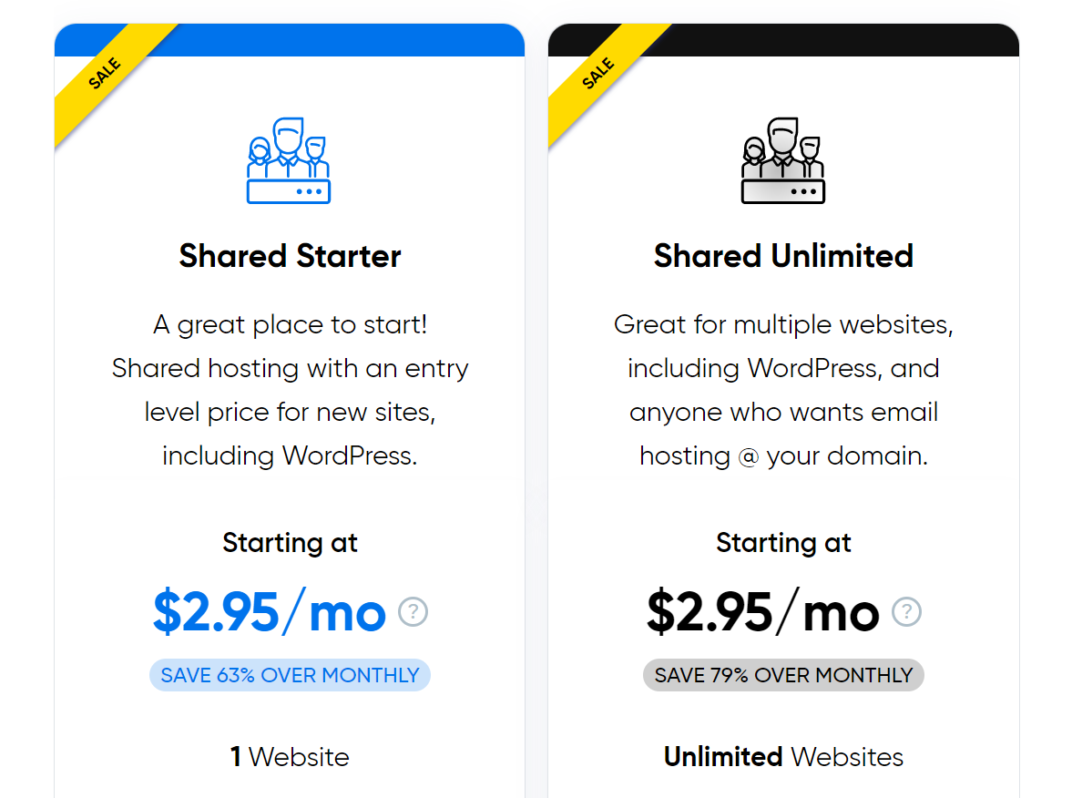 two of DreamHost's shared hosting plans with prices and a small feature summary