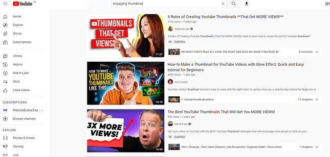 YouTube Search Engaging Thumbnails