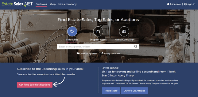 Estate Sales website to procure books