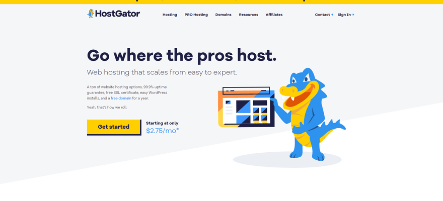 HostGator homepage featuring a starting price and inviting visitors to sign up