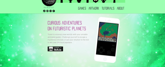 Homepage for game studio Chairian Works featuring a game on a phone