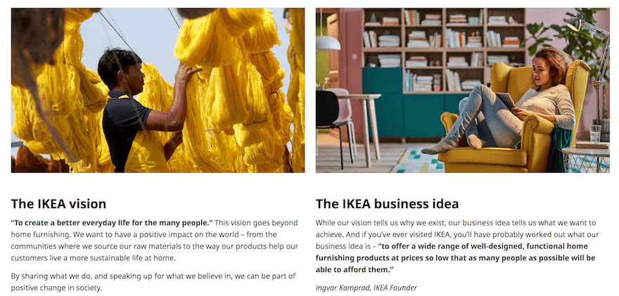 IKEA unique value proposition and vision with yellow material and yellow chair images