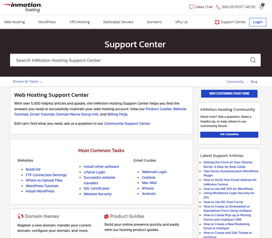 The InMotion support center featuring a search bar