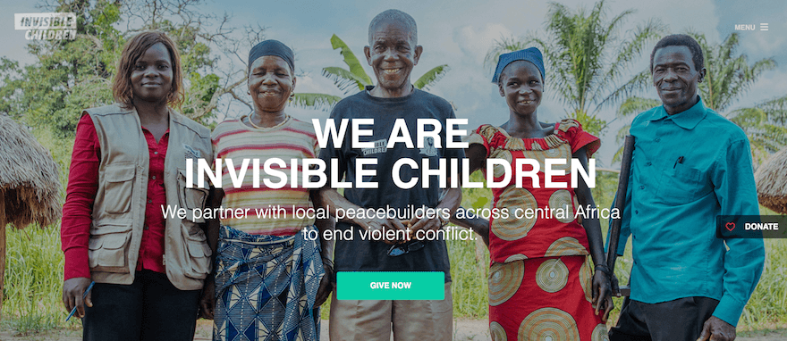 Invisible Children nonprofit website example screenshot 1