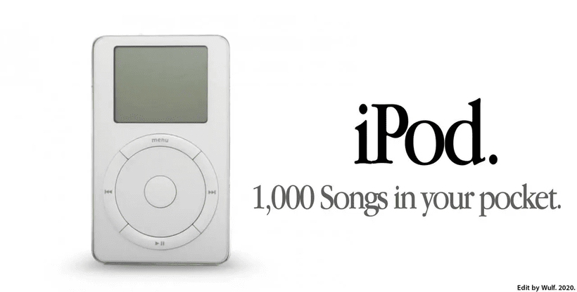 iPod ad with photo of iPod on white background with black text