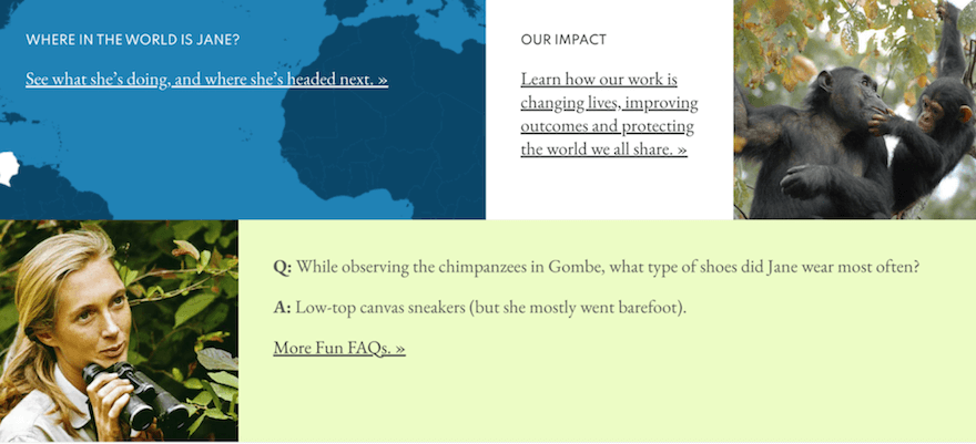 Jane Goodall Foundation nonprofit website example screenshot 2