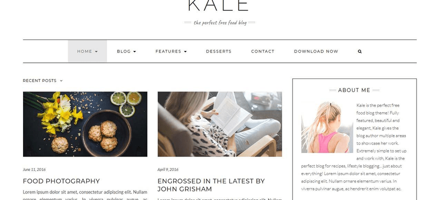 Kale blog home with the author bio.