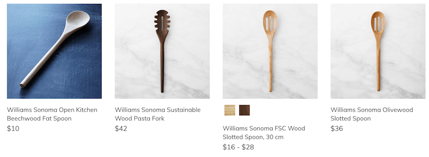 4 wooden spoons for sale on Wilson-Sonoma's storefront