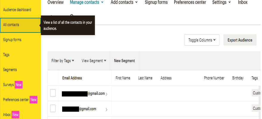 mailchimp adding contacts