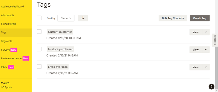 mailchimp subscriber tags