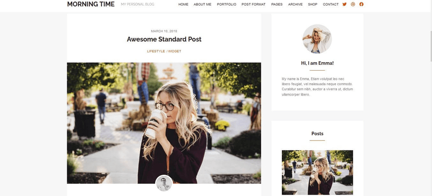 The Morning Time blog theme looks clean and organized.