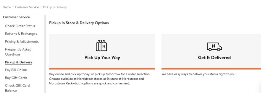Nordstrom two delivery options pick up and delivery
