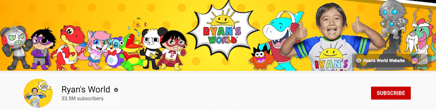YouTube channel header for Ryan's World