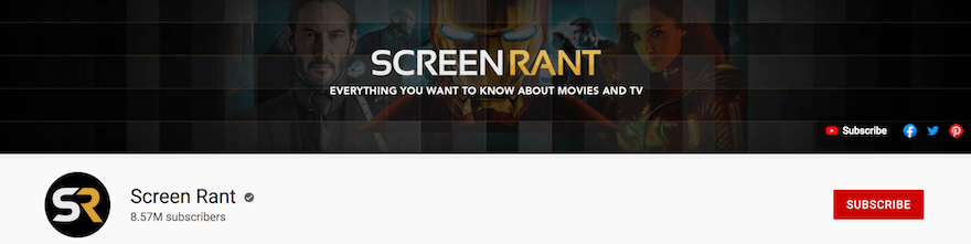 YouTube channel header for Screen Rant