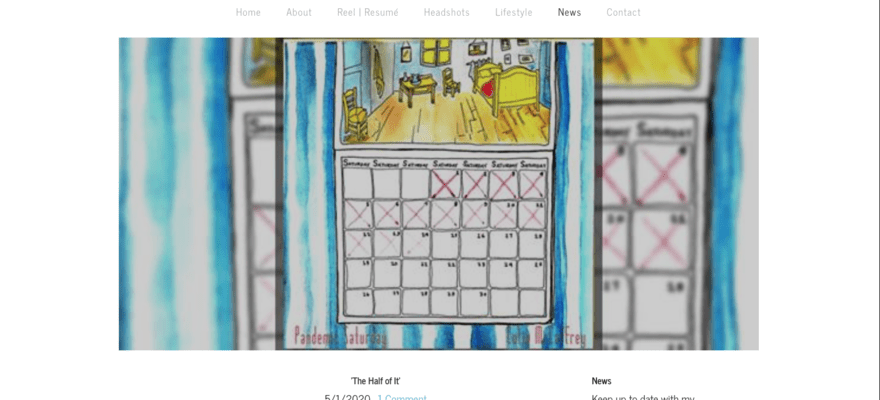 Cerridwyn Mccaffery news section of the site with a drawn calendar