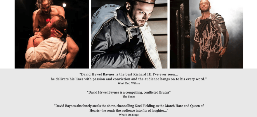 David Baynes website resume with three theatrical images