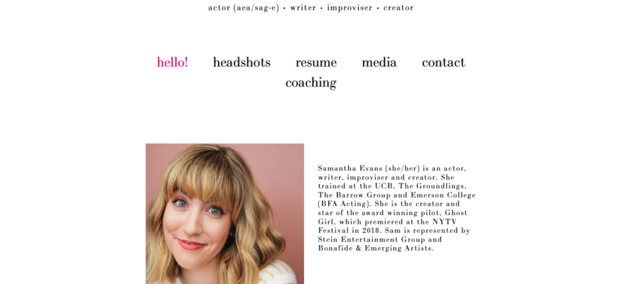 Samantha Evans portfolio website about page