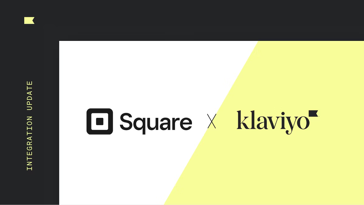 yellow and white graphic presenting partnership of Square Online and Klaviyo