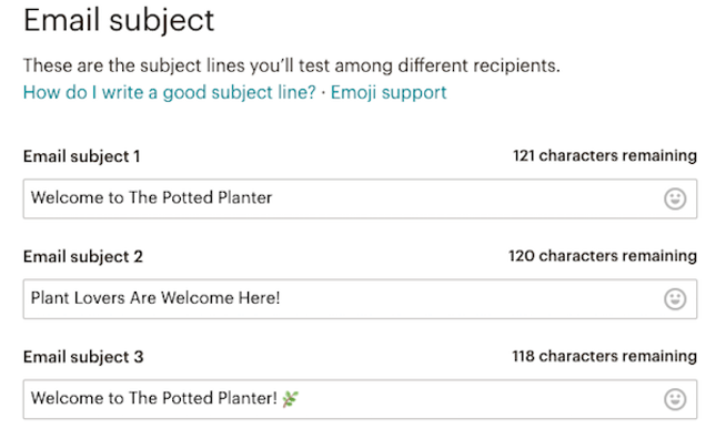 A/B testing subject lines in MailChimp