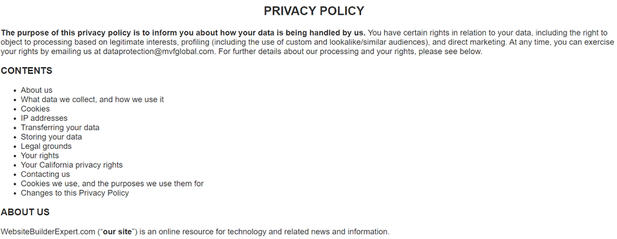 website builder expert privacy policy example