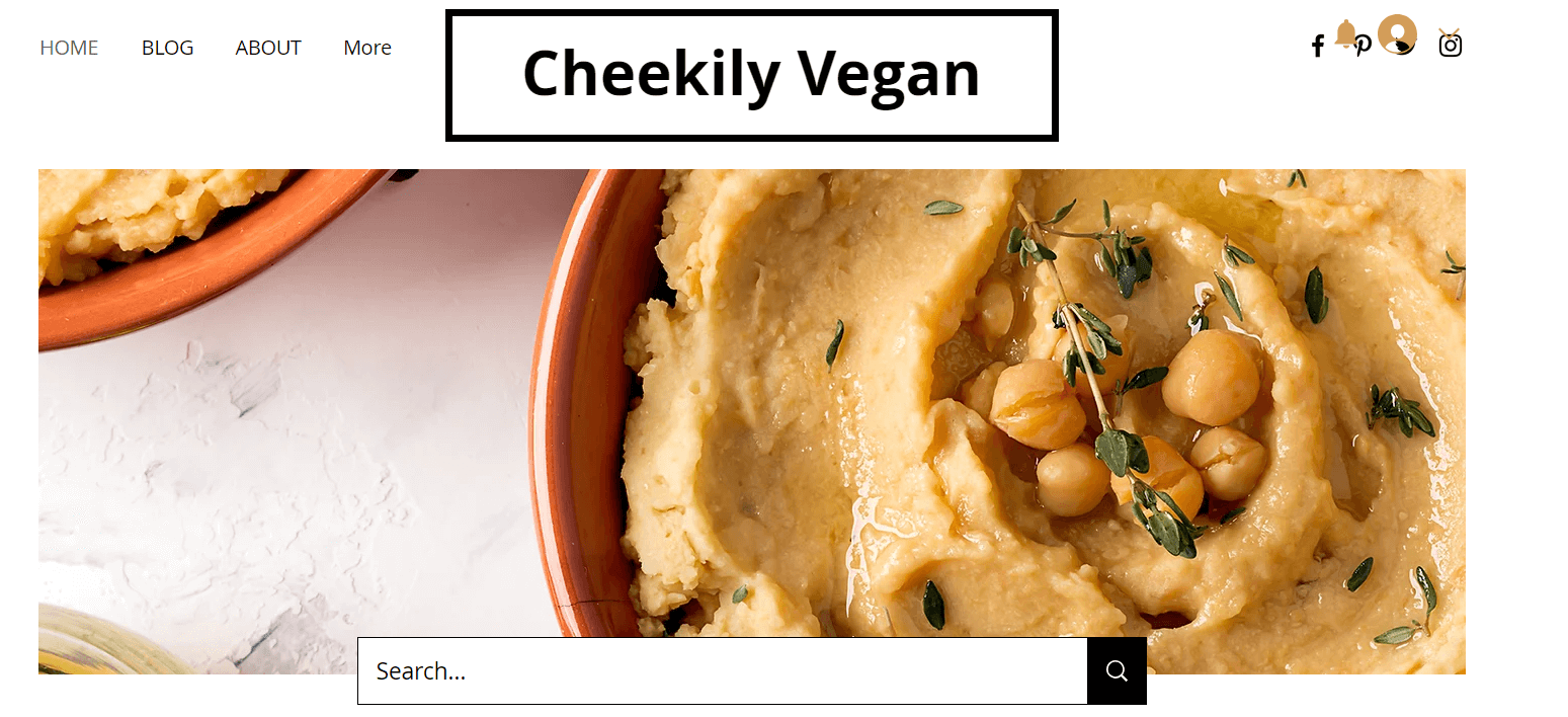 A screenshot of Cheekily Vegan homepage, a demo website made on Wix