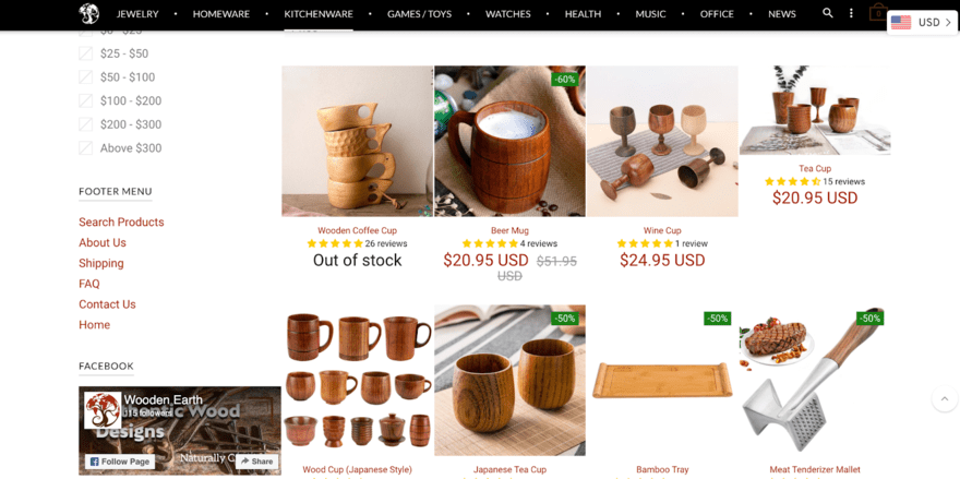 Product gallery of wooden kitchenware on Wooden Earth online store